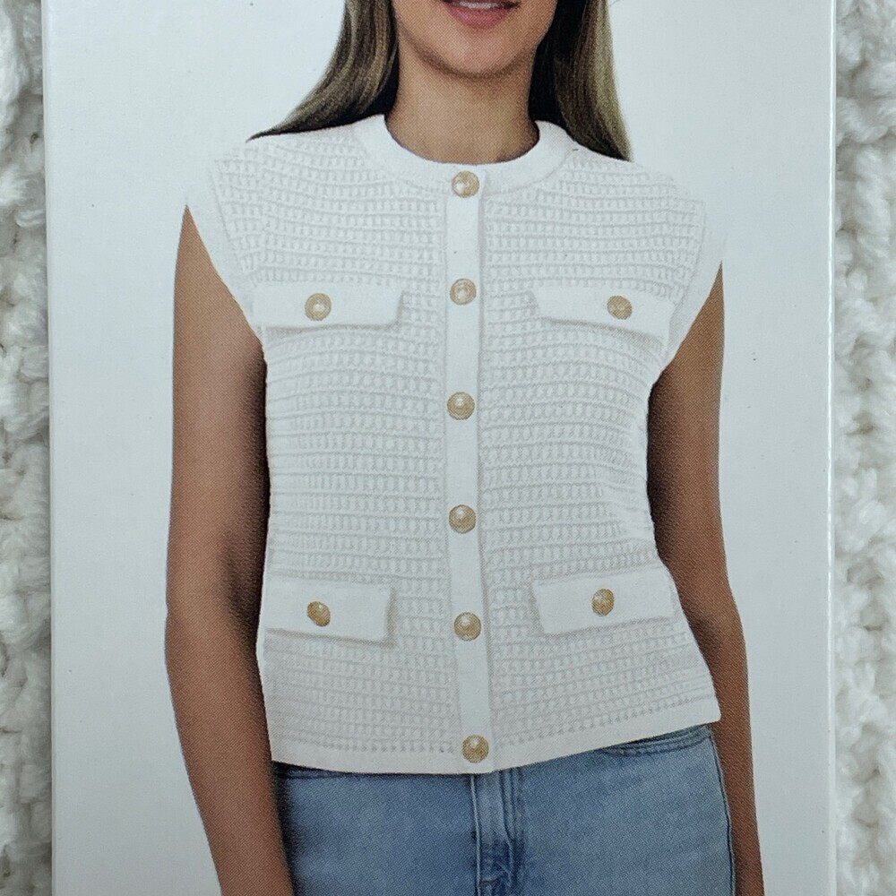 BLANKNYC Women's M Sleeveless Button Vest White d1029